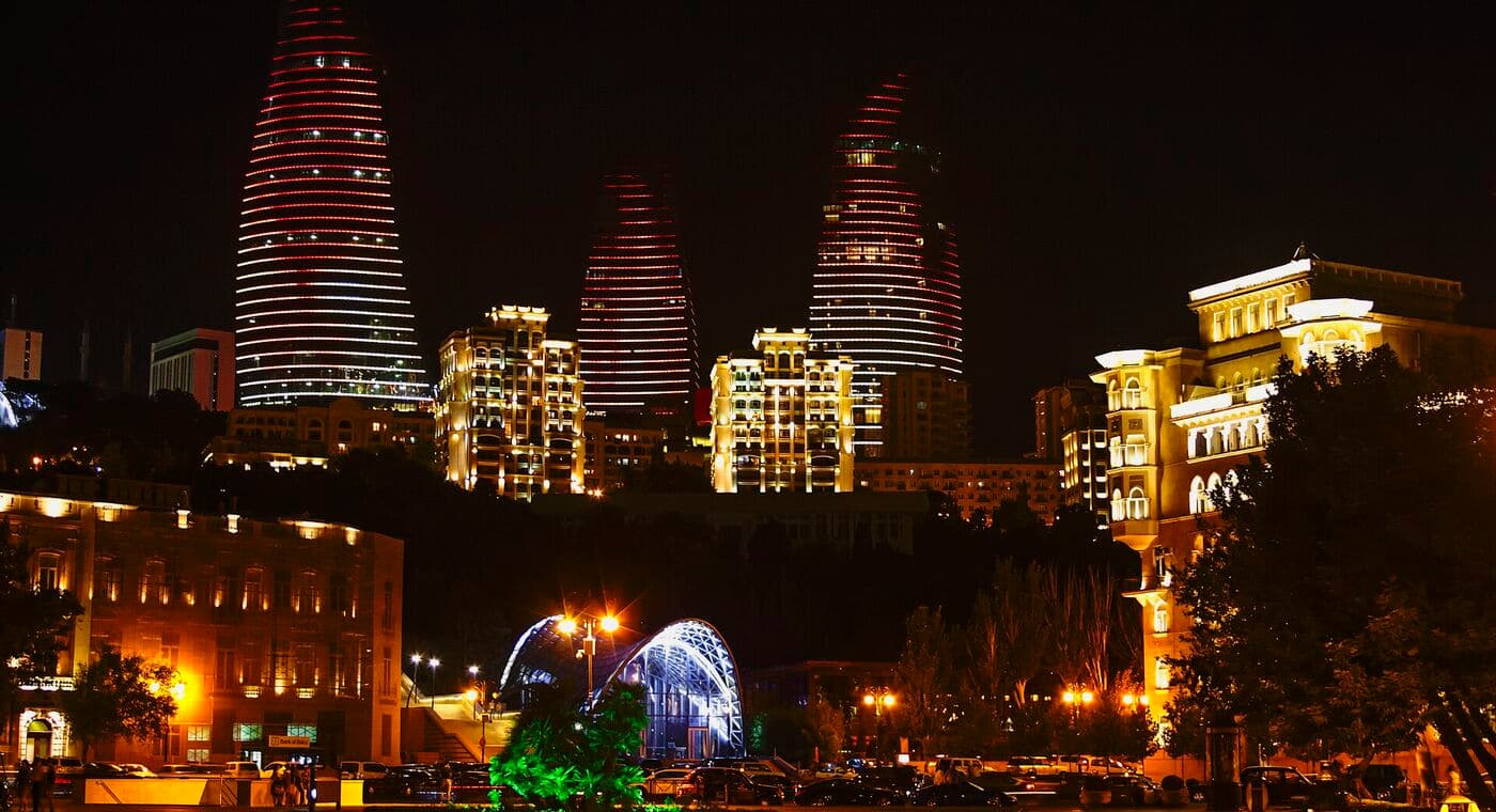 Flame Towers, Baku, at night
